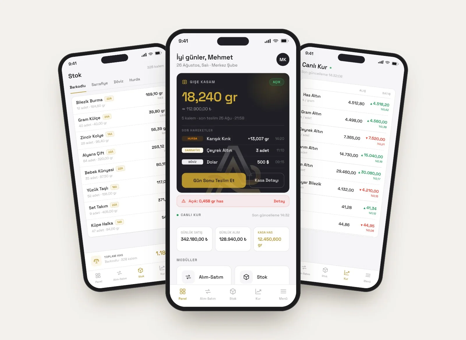 Ariyen Mobile: stok, ana panel ve canlı kur ekranları