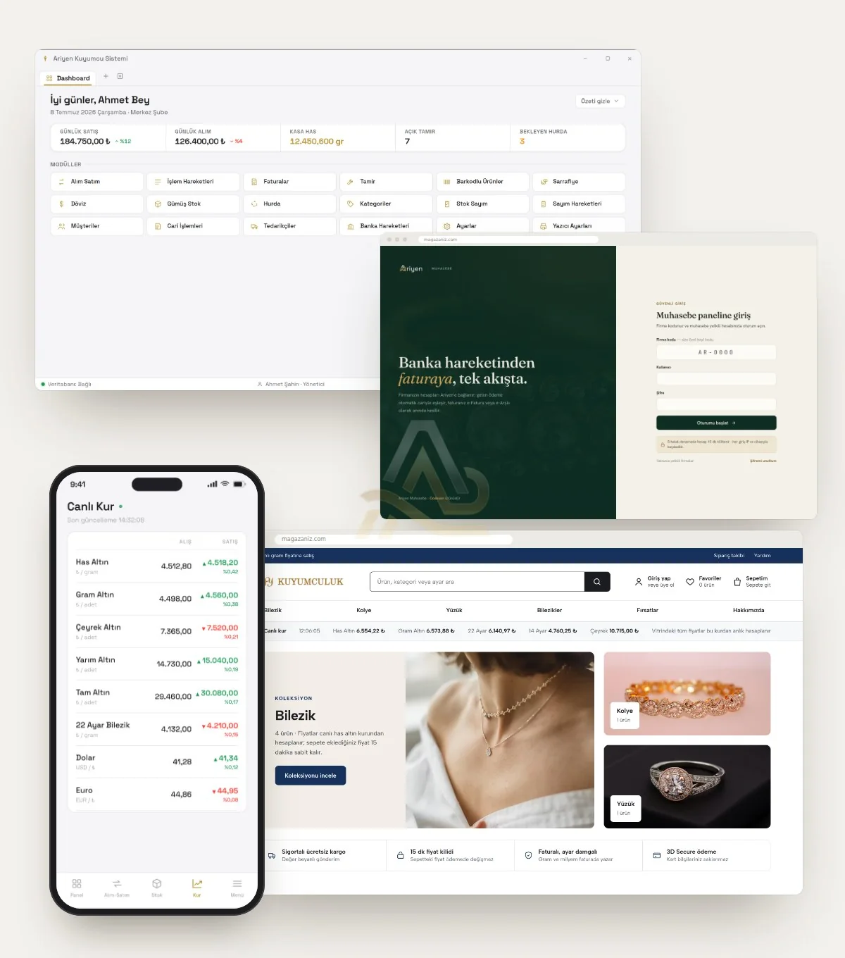 Ariyen Core, Ariyen Muhasebe, Ariyen Shop ve Ariyen Mobile