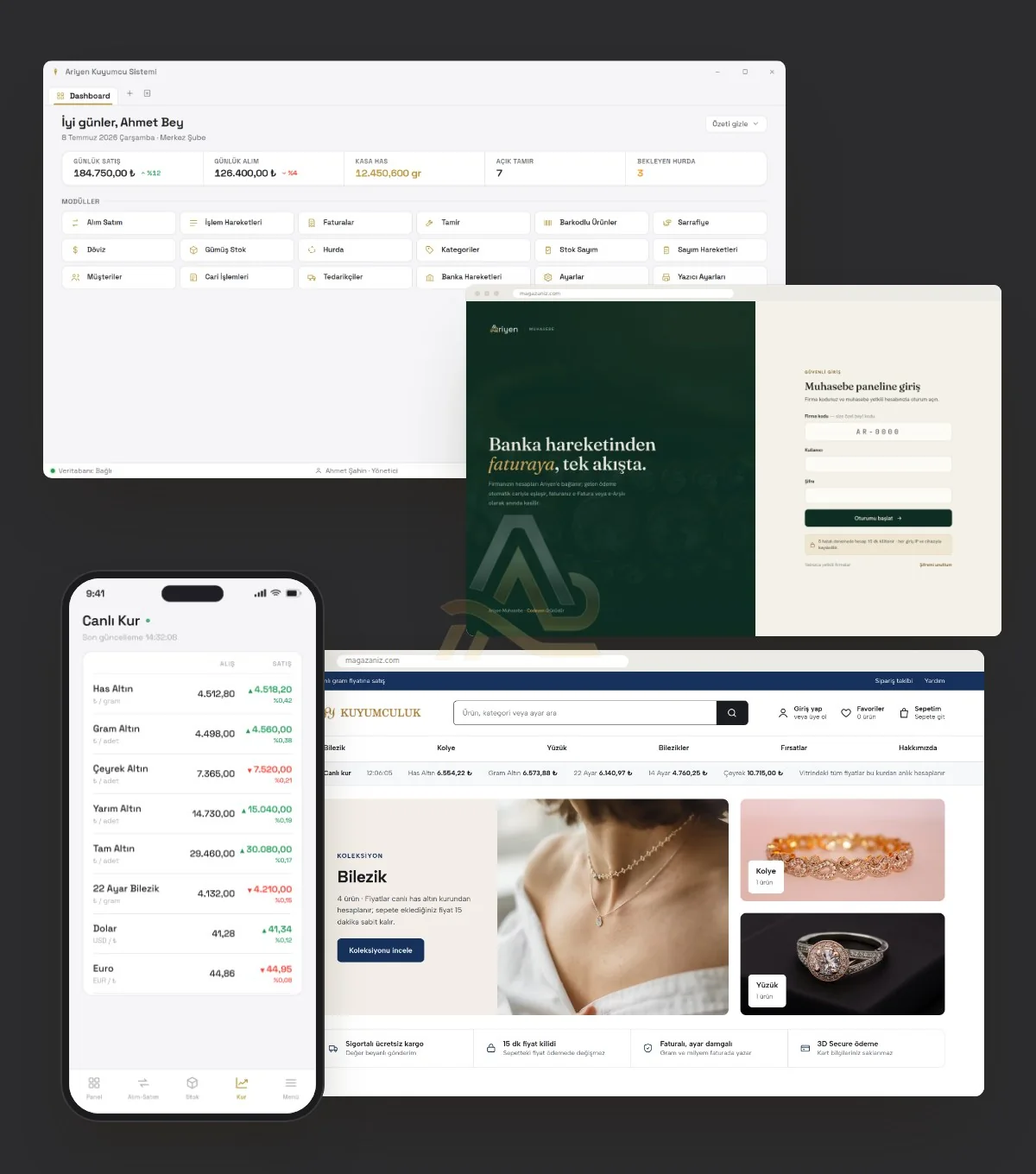 Ariyen Core, Ariyen Muhasebe, Ariyen Shop ve Ariyen Mobile